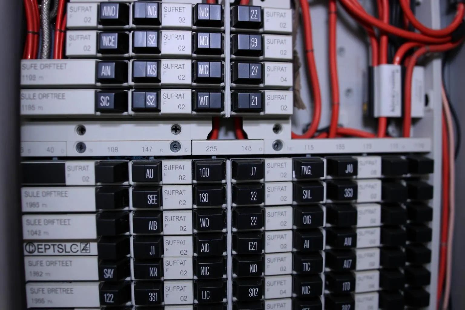 electrical panel with neatly labeled breakers and organized wiring
